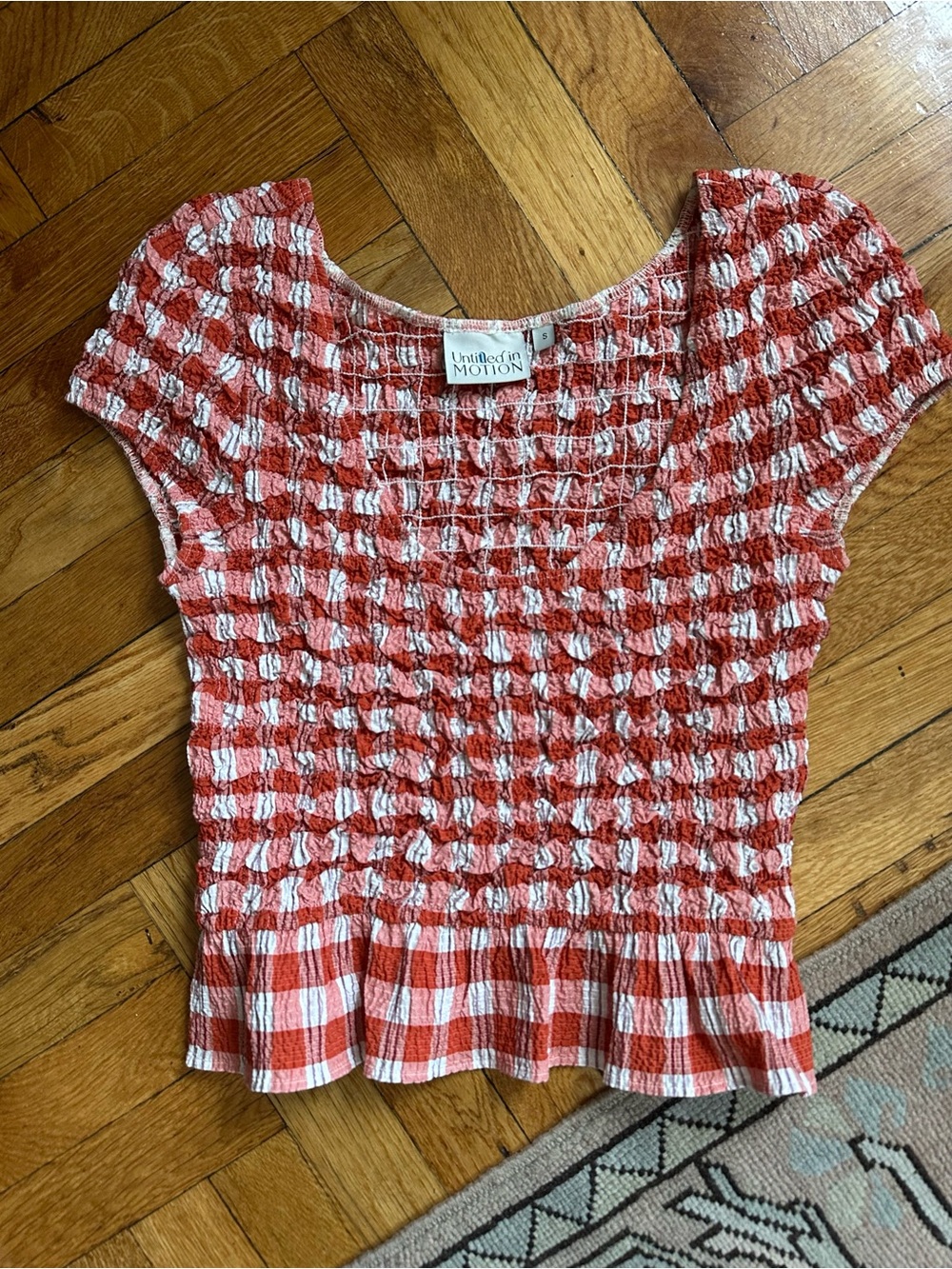 Untitled in Motion burnt orange and white Smocked Top